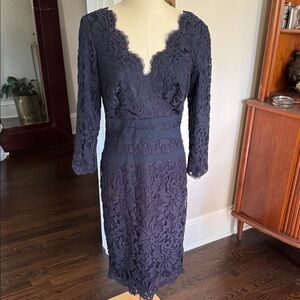 Tadashi Shoji Dark Navy Floral Lace Long Sleeve Sheath Dress